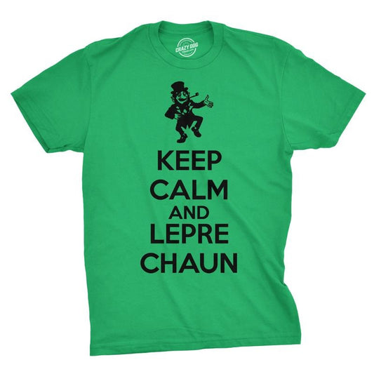 Keep Calm And Leprechaun T Shirt Funny Saint Patricks Day Novelty Irish Tee Mens Funny T Shirts Cool Tees Soft Stylish Casual Menswear Saint Patrick's Day Apparel for Men Novelty Tees for Guys Green