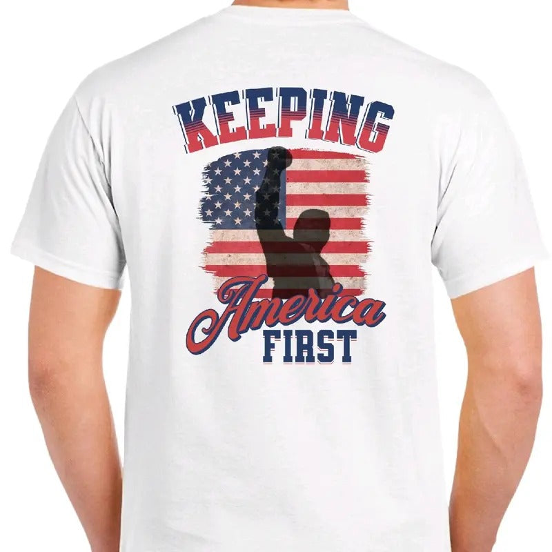 Keeping America First: T- Menswear Cotton Top Tshirt Shortsleeve Casual Sport Streetwear t vance