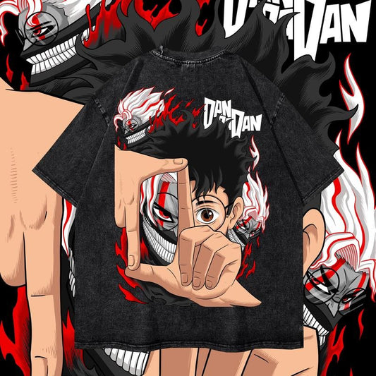 Ken Takakura Washed Oversized T-Shirt, Dandadan Anime Washed Heavy Cotton Special Graphic Tee