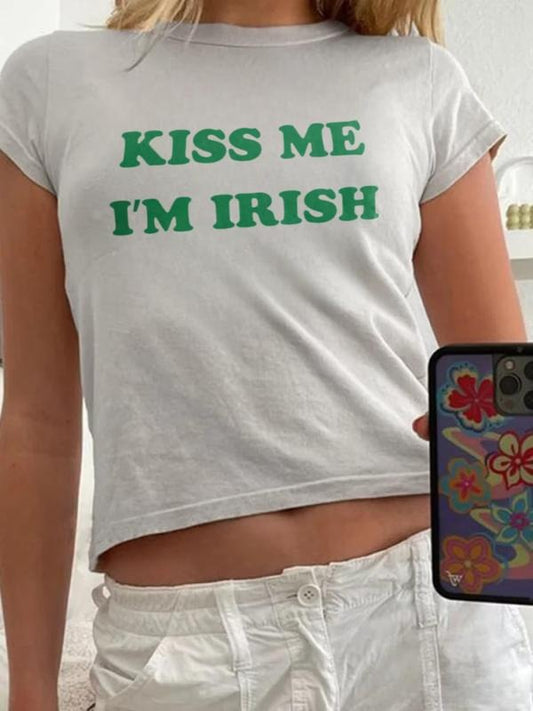 Kiss Me I'm Irish Baby Tee, St Patricks Day Baby Tee, Y2K Coquette Baby Tee, St Paddys Irish T-Shirt, Lucky Girl Baby Tee, Cute 90s Baby Tee