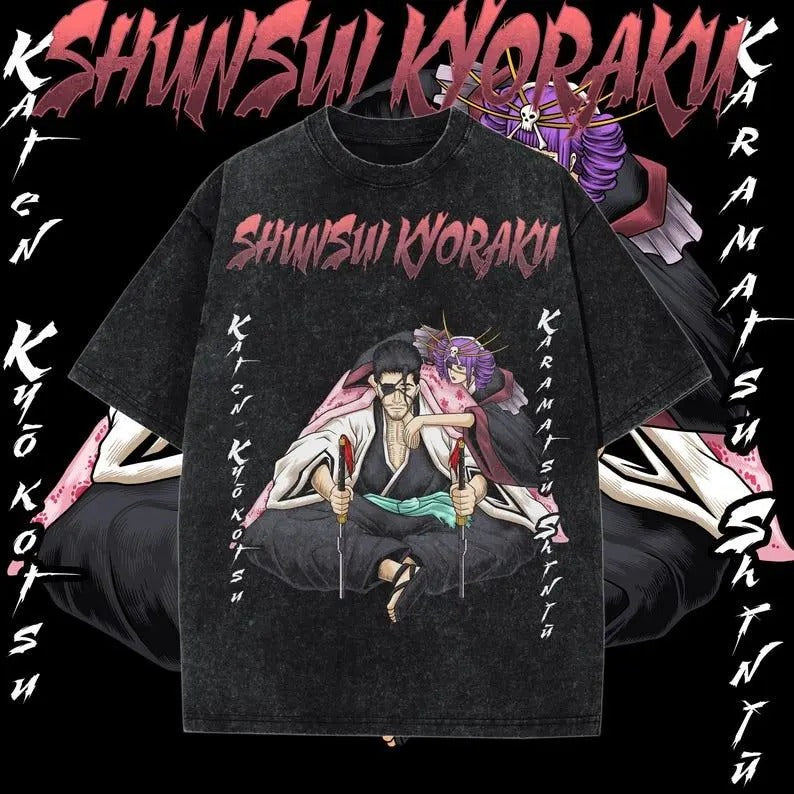 Kyoraku Heavy Oversized Dyenomite Mineral Wash T-Shirt Unisex Anime T-Shirt | Streetwear & Gym Style Best Holiday Gift Cotton Menswear
