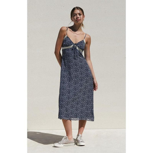 LA Hearts Women's Floral Lace Trim Midi Dress