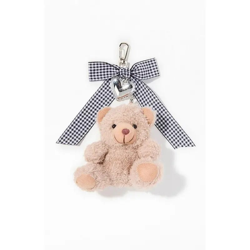 LA Hearts Women's Gingham Bow Heart Bear Bag Charm Keychain