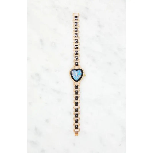 LA Hearts Women's Gold & Black Metal Heart Watch