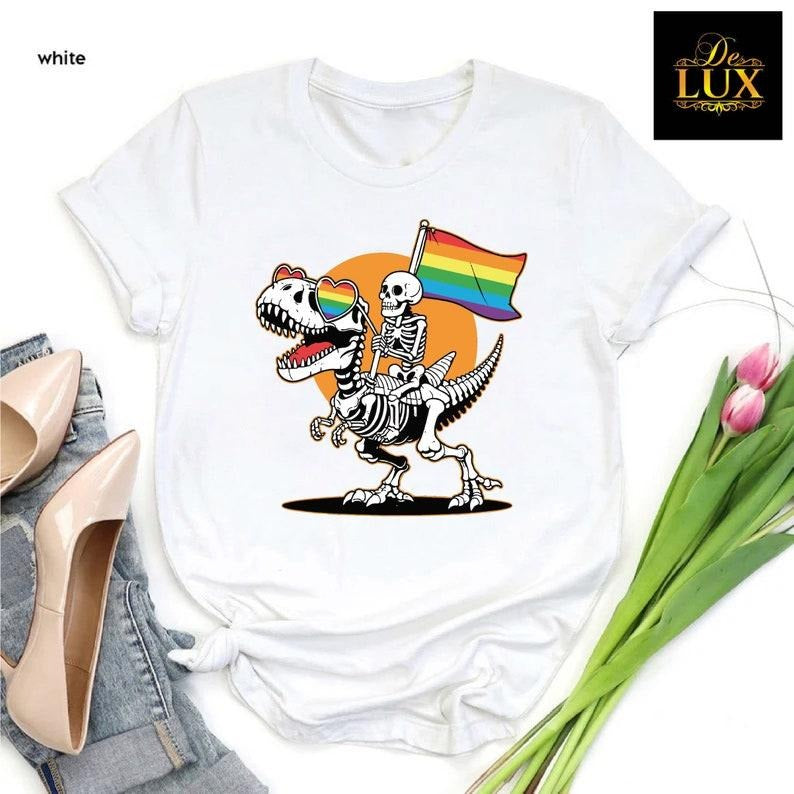 LGBT Skeleton Shirt, Gay Skeleton Shirt, Skeleton Pride Shirt, Dinosaur Pride Tshirt, Queer Pride Tee, LGBTQ Flag Shirt, Rainbow Gay T-shirt Hoodie, T-shirt and sweater