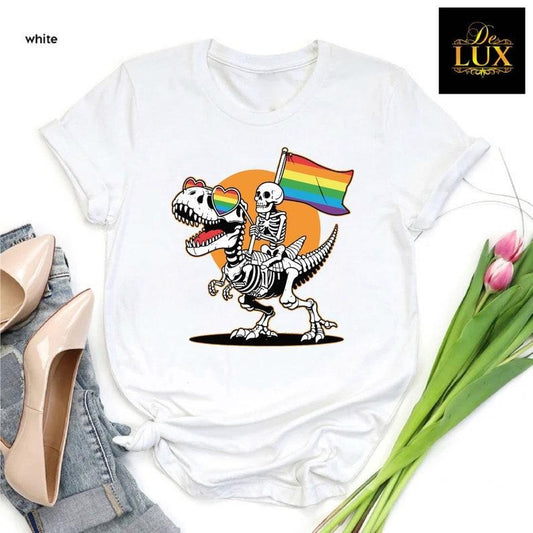 LGBT Skeleton Shirt, Gay Skeleton Shirt, Skeleton Pride Shirt, Dinosaur Pride Tshirt, Queer Pride Tee, LGBTQ Flag Shirt, Rainbow Gay T-shirt Hoodie, T-shirt and sweater