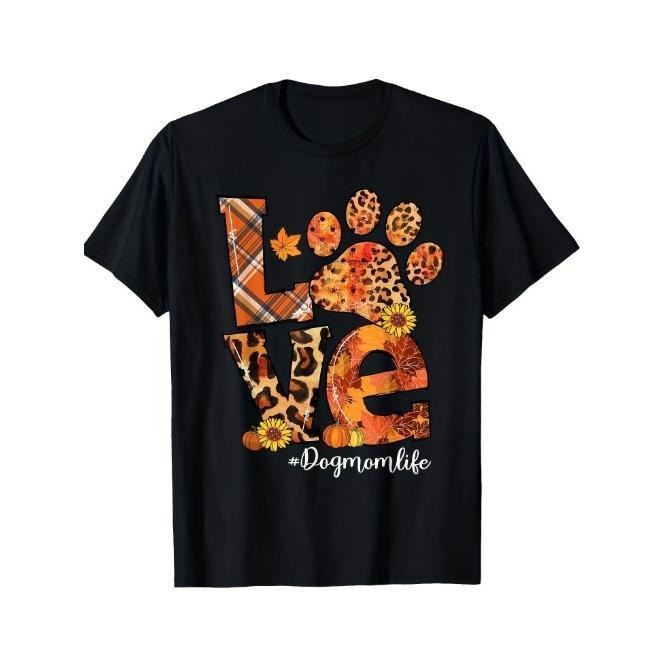 LOVE Dog Paw Pumpkin Leopard Dog Mom Life Fall Thanksgiving T-Shirt2024 Printed Pattern Men Sports Black Casual Blazer Short Sleeve T-shirt Made in USA