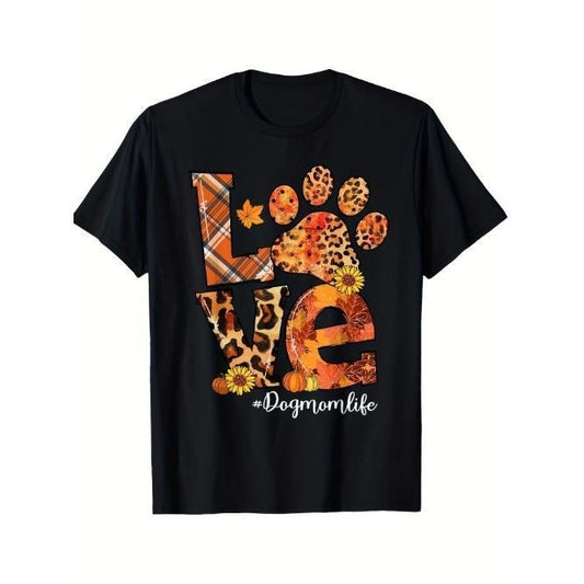 LOVE Dog Paw Pumpkin Leopard Dog Mom Life Fall Thanksgiving T-Shirt2024 Printed Pattern Men Sports Black Casual Blazer Short Sleeve T-shirt Made in USA