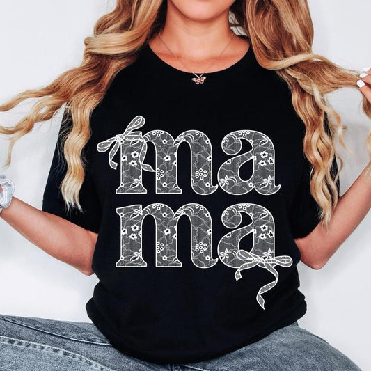 Lace Mama Coquette T-Shirt-sweatshirt-hoodie, Mama T-Shirt, Floral Mama Chinoiserie T-Shirt, Mama Varsity T-Shirt, Mothers Day T-Shirt, Gift for Mom, Lace Coquette Bow T-Shirt, tshirt hot trend 2025