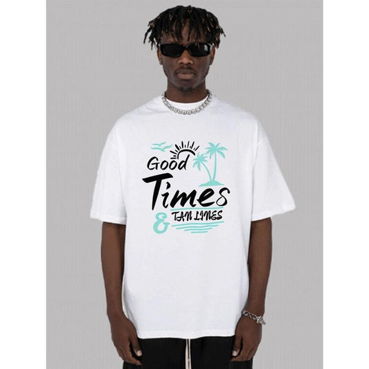 Landscape letter print fashion T-shirt men, cotton round neck new cotton T-shirt, round neck casual sports short-sleeved T-shirt Made in USA