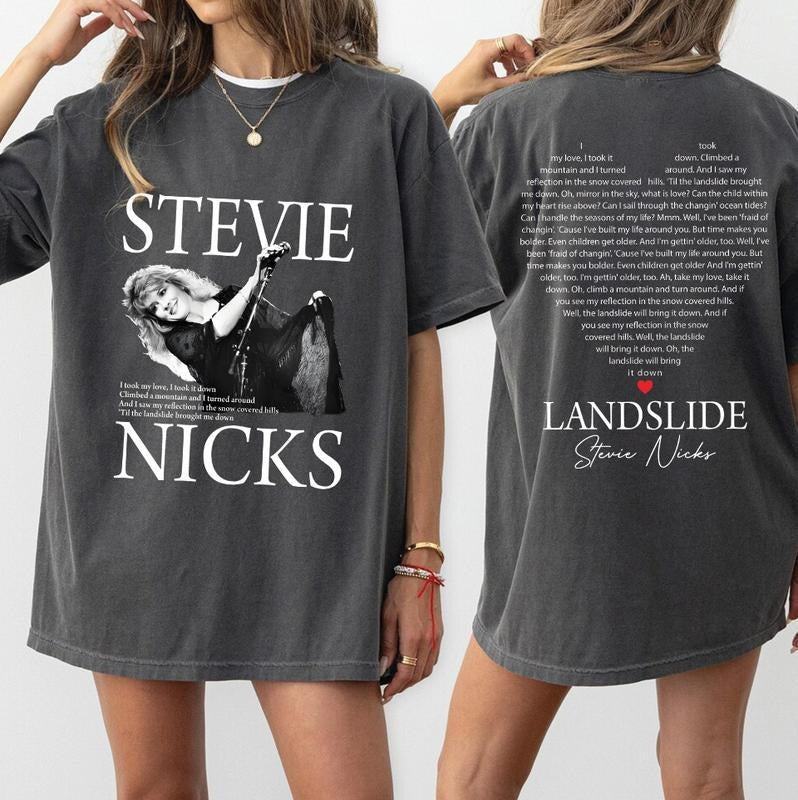 Landslide Stevie Song Lyrics T-Shirt, Stevie Music Lover Gift Tee, Retro 70s Classic Rock Apparel Womenswear Cotton