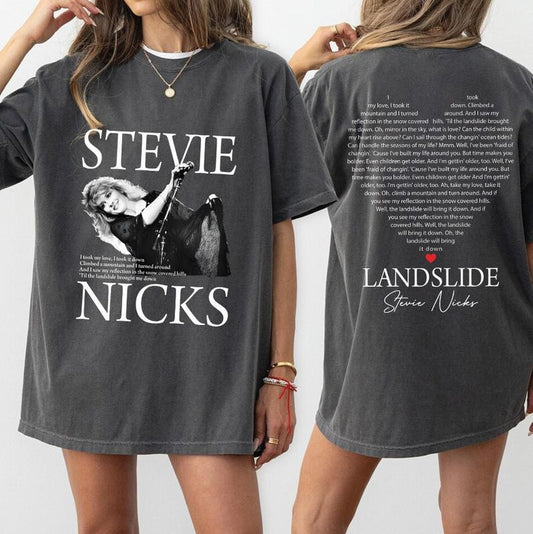 Landslide Stevie Song Lyrics T-Shirt, Stevie Music Lover Gift Tee, Retro 70s Classic Rock Apparel Womenswear Cotton