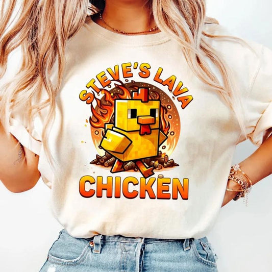 Lava Chicken Shirt, Steves Lava Chicken Restaurant Tee, Retro Gamer Shirt, Meme Viral Chicken Jockey, Unisex Short Sleeve Tee