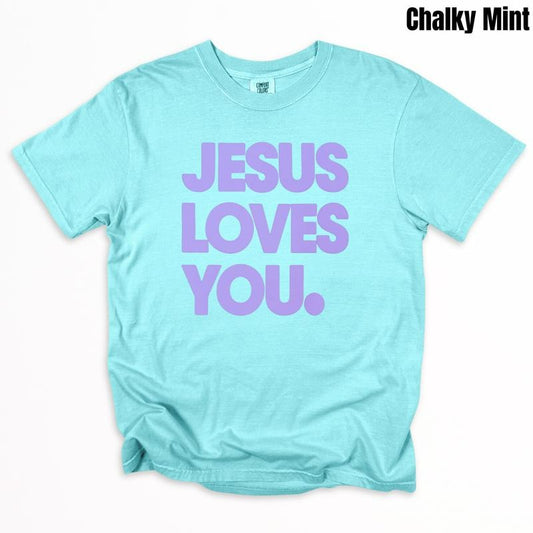 Lavender Jesus Loves You PUFF Comfort Colors T-Shirt
