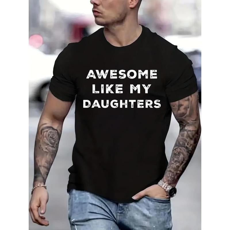 Letter Print T-shirt Men's Casual Street Style Summer And Autumn Slightly Elastic Round Neck T-shirt Made in USA