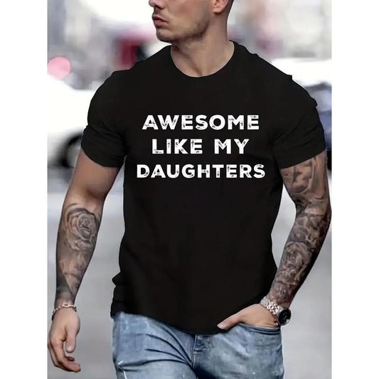 Letter Print T-shirt Men's Casual Street Style Summer And Autumn Slightly Elastic Round Neck T-shirt Made in USA