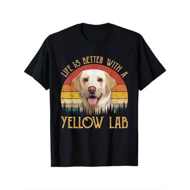Life Is Better With A Yellow Lab Dog Labrador Retriever T-Shirt, 100% Cotton, Gifts for Men Dad Husband Grandpa, S-XXXL, Black made in usa