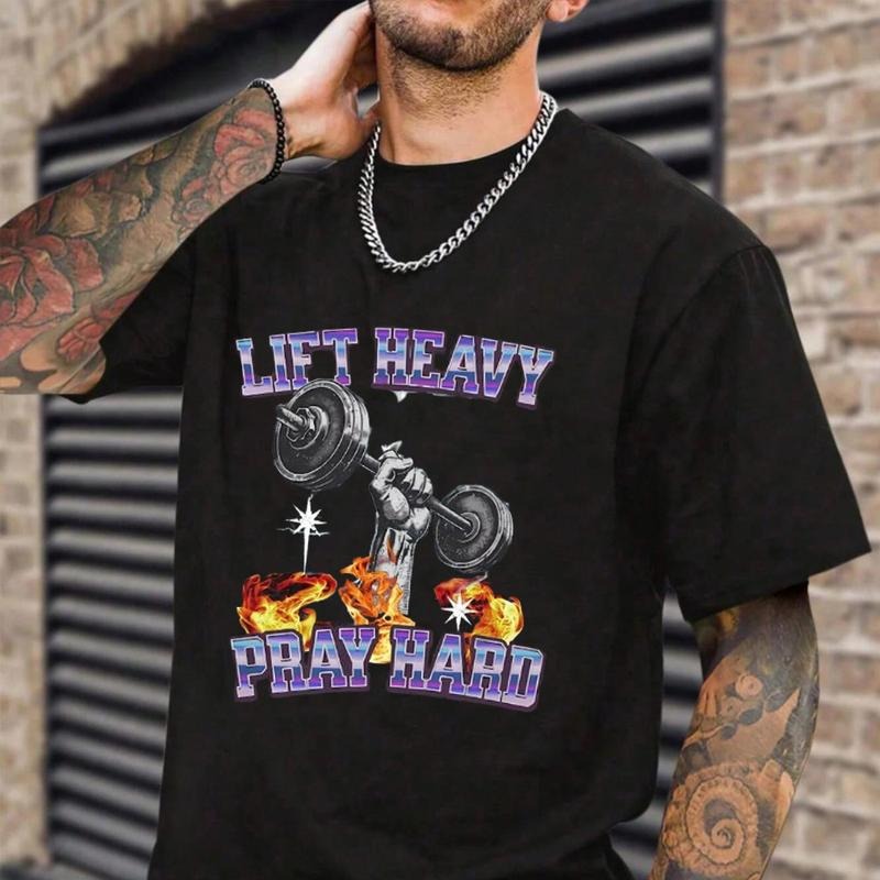 Lift Heavy Play Hard Jesus Gym T-Shirt Pure Cotton Casual Street Style Crew Neck Short Sleeve T-Shirt Tops Trendy For Women For Men, Perfect Gift