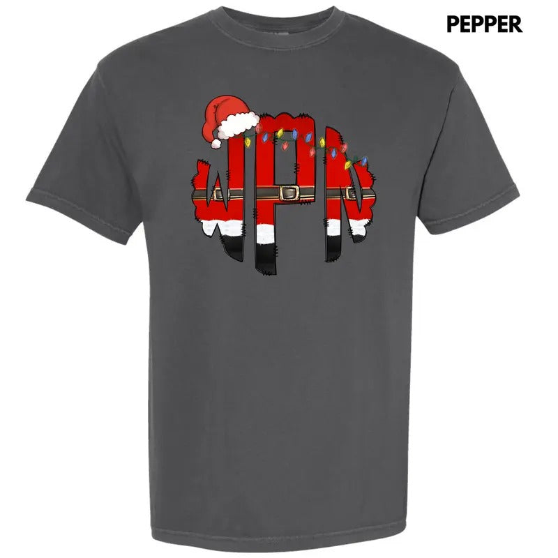 Lights & Hat Santa Outfit Monogram Comfort Colors T-Shirt 'NLB'