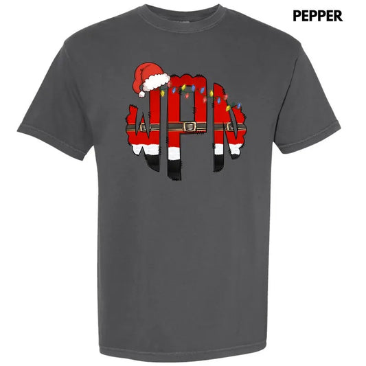 Lights & Hat Santa Outfit Monogram Comfort Colors T-Shirt 'NLB'