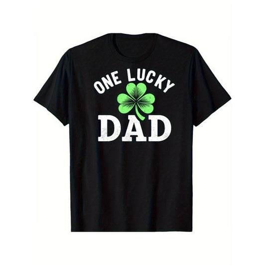 Lightweight Design| One Lucky Dad" Men'S St. Patrick'S Day T-Shirt - Funny Irish-Themed Cotton Tee with Clover Design, Casual Round Neck, Short Sleeve, Machine Washable, 180gRegular-Fit, Comfortable & fashionable made in usa