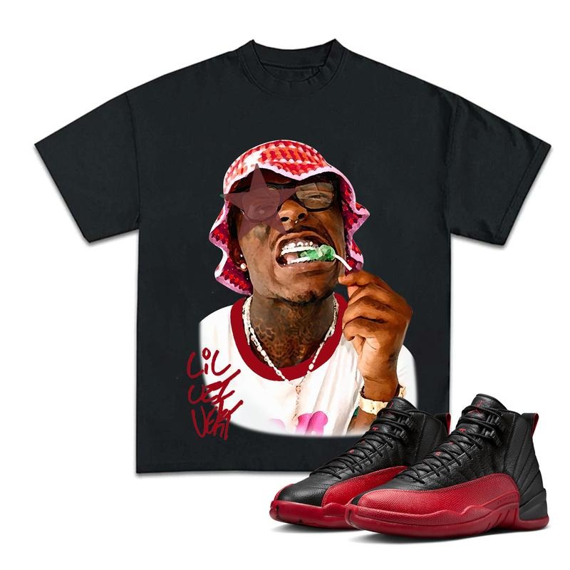 Lil Uzzi Vert Star Match 12 Flu Game Sneakers, Unisex Fitted Graphic Tee, Y2K Cotton T-shirt with a Bold Streetwear Look