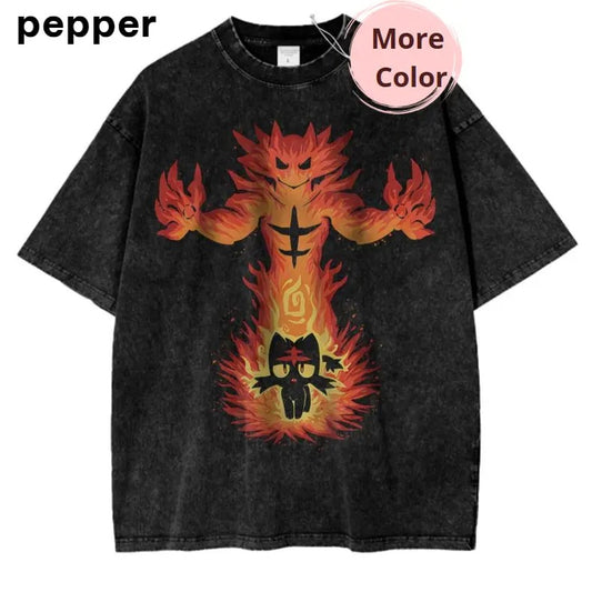 Litten Incineroar Pokemon Vintage Anime Shirt, Graphic Tee, Anime Graphic Tee, Vintage T-Shirt Menswear Top Underwear Tshirt Shortsleeve Women