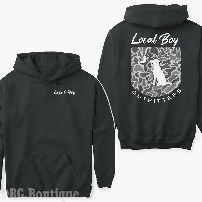 Local Boy Outfitters Hoodie, Camouflage Featuring a Dog and Moon for Outdoor Enthusiasts and Casual Wear Hooded Pullover Cotton