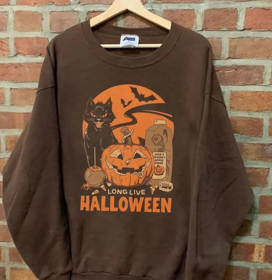 Long Live Halloween Sweatshirt, Retro Halloween Sweatshirt, Fall Sweater, Spooky Season Tee, Pumpkin Shirt, Black Cat, Long Live Halloween, Vintage Halloween Shirt, Retro Halloween, Fall Apparel, Spooky Season Pumpkin Shirt