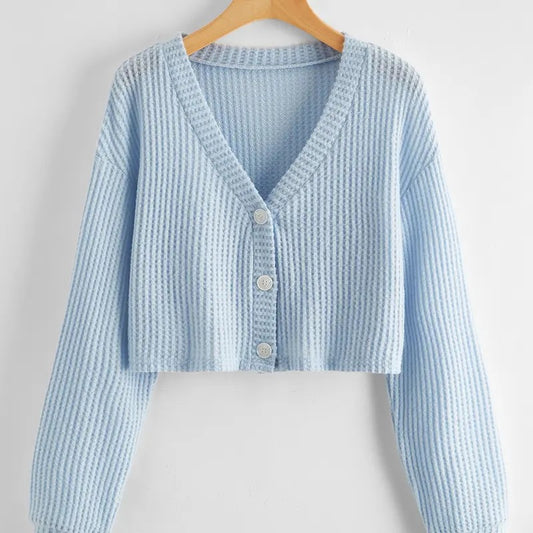 Long Sleeve Button Front V Neck Soft Knit Cardigan SweatersY2K