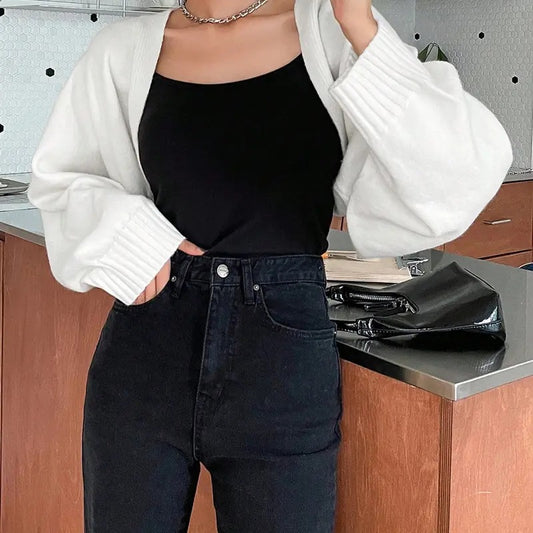 Long Sleeve Open Front Knitted Crop Cardigan Sweater ShrugY2K