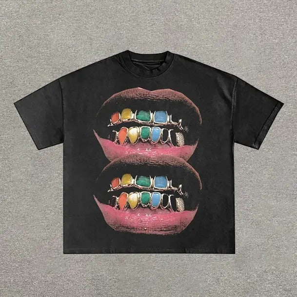 Loose Lip Print Cotton Graphic T-Shirt, Y2k Shirt, Hip Hop, Unisex T-Shirt, Gift For Men Women Womenswear Menswear Top Streetwear