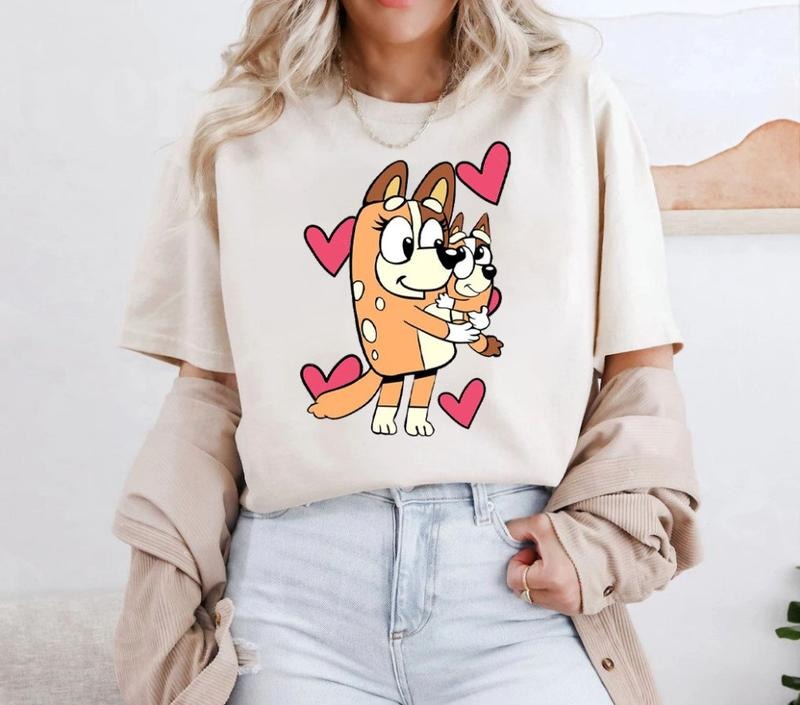 Love Bluey With Hearts Classic Unisex Shirt, Bluey Mom Vintage Tshirt, Bluey Retro Shirt, Bluey Family, Mothers Day Shirt, Unisex T-Shirt, Gifts For Her Him, Short Sleeve Tee Shirt, Gifts For Birthday Mothers Day Christmas Anniversary