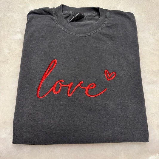 Love Embroidered Custom Colors Tee Shirt