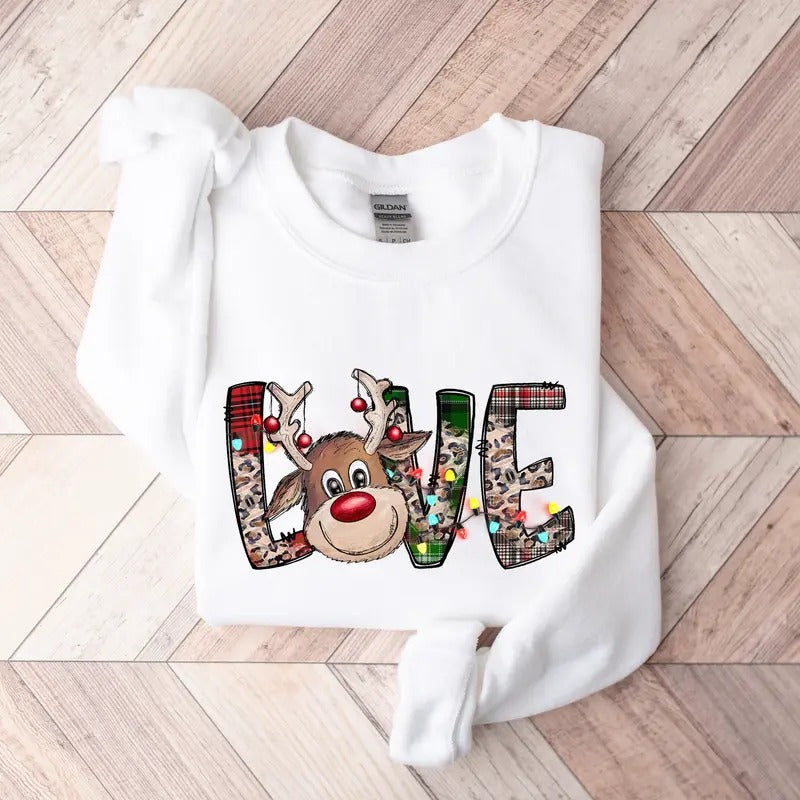 Love Reindeer Sweatshirt, Christmas Family Shirt, Xmas Gift, Holiday Xmas Gift, Xmas Family Matching Shirt, Christmas Deer Shirt, Cozy Season