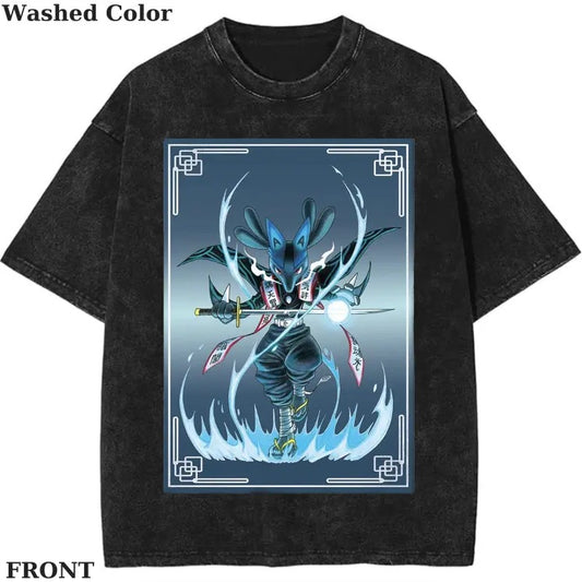 Lucario-PokeSlayer T-shirt, Pokemon Graphic T-shirt, Anime T-shirt, Funny T-shirt, Vintage Graphic Tee, Cotton Streetwear