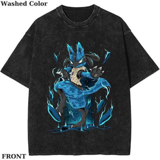 Lucario Pokemon Illustration Graphic T-Shirt, Pokemon T-Shirt, PKM Shirt, Anime Funny Shirt, Vintage Tee Streetwear Shortsleeve Printed Womenswear Top