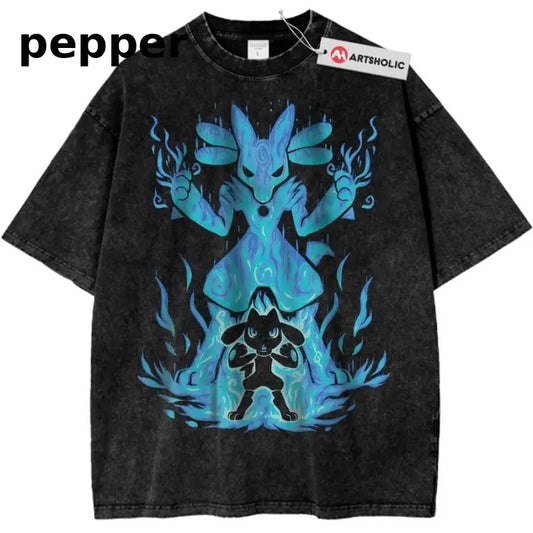 Lucario Shirt, Riolu Shirt, Pokemon Shirt, PKM Shirt, Anime Shirt, Vintage Tee Menswear Top Underwear Tshirt oversized