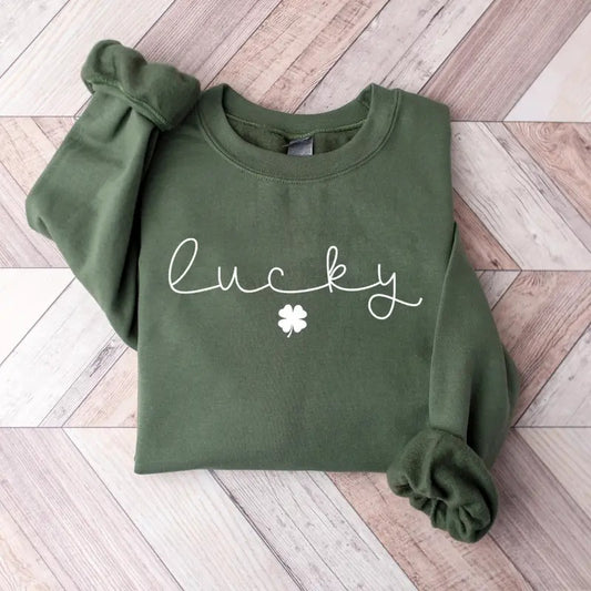 Lucky Sweatshirt, Clover Sweatshirt, St Patricks Day Sweatshirt, Saint Patrick's Pullover, Lucky Sweater, Clovers, Simple Holiday Sweater
