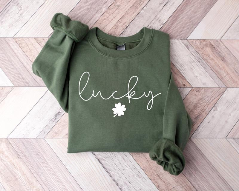 Lucky Sweatshirt, Lucky St Patricks Day Sweatshirt, Clover T-shirt,  Saint Patrick's Tee, Lucky Sweater, Clovers, Simple Holiday Crewneck Sweatshirt