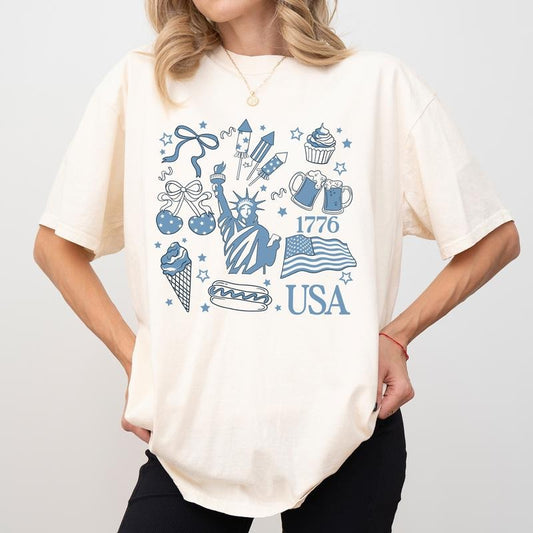 MAPTEES Retro Coquette America Comfort Colors Shirt, Girly Memorial Day T-shirt, 4th of July Graphic Tee, Land Of The Free Clothing