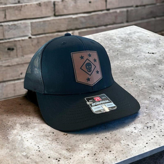 MARSOC Recon "Marine Raider" Leather Hat Patch Richardson Hat Mesh Back Snap Back | Salty Vet |