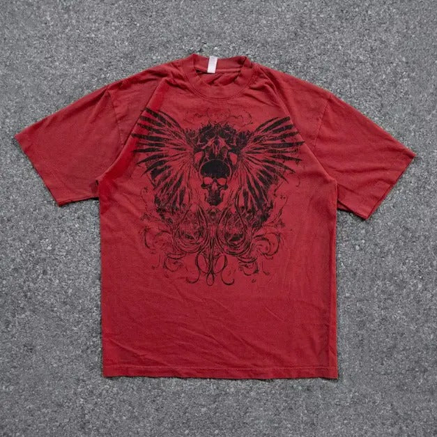 MISPRINT skull wings tshirt Y2K cyber sigilism streetwear emo metalhead aesthetic  grung graphic teeshort sleeve opium style affliction  - graphic tee Menswear Top graphic tees