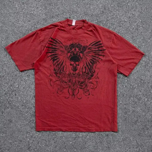 MISPRINT skull wings tshirt Y2K cyber sigilism streetwear emo metalhead aesthetic  grung graphic teeshort sleeve opium style affliction  - graphic tee Menswear Top graphic tees