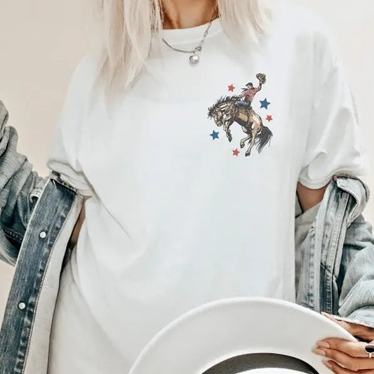 Make America Cowboy Again Shirt, Bucking Bronco, July 4th Tee, America Shirt, Patriotic Shirt, Cowboy Shirt, Western 2 side Hoodie, T-shirt and sweater