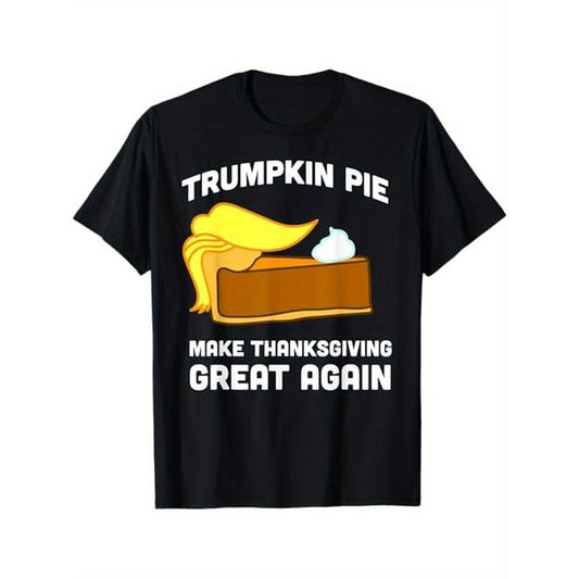 Make Thanksgiving Great Again" Funny Trump T-Shirt - Perfect Gift for Men & Women, Cotton, Crew Neck, Short Sleeve - Black made in usa