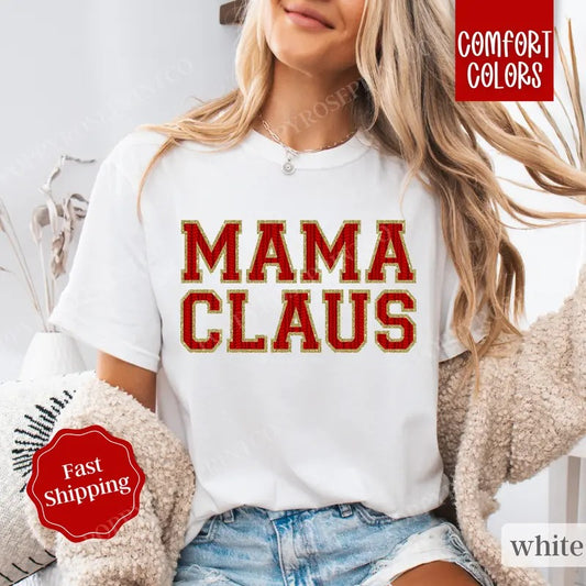 Mama Claus Shirt Comfort Colors,  Mama Christmas Tshirt,  Women's Holiday Tee