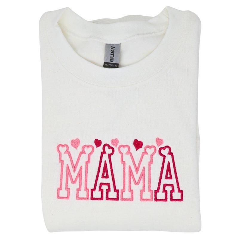 Mama Hearts Embroidered Sweatshirt, Valentines Day Sweatshirt Comfort Fit