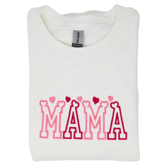 Mama Hearts Embroidered Sweatshirt, Valentines Day Sweatshirt Comfort Fit