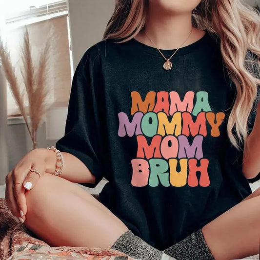 Mama Mommy Mom Bruh Shirt, Cool Moms Club Shirt, Motherhood Graphic Printed T-shirt, Funny Mama Comfort Shirts, Soft Fabric Shirt For Mom, Mother's Day Gifts, Women's Tops, Womenswear, Cotton Fabric Relaxed Fit Chic Style